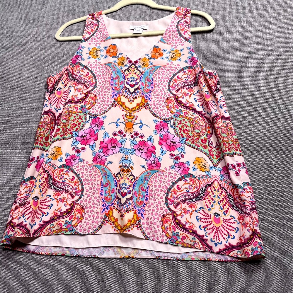 Tabitha Webb Tank Top Womens Medium Multicolored Floral Paisley Linen V-Neck